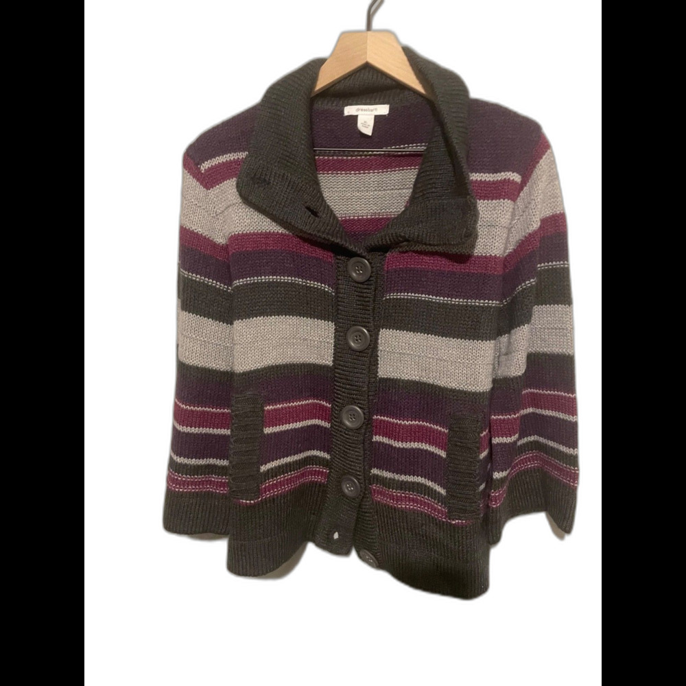 Dress barn, Women's extra-large, gray and purple button up cardigan